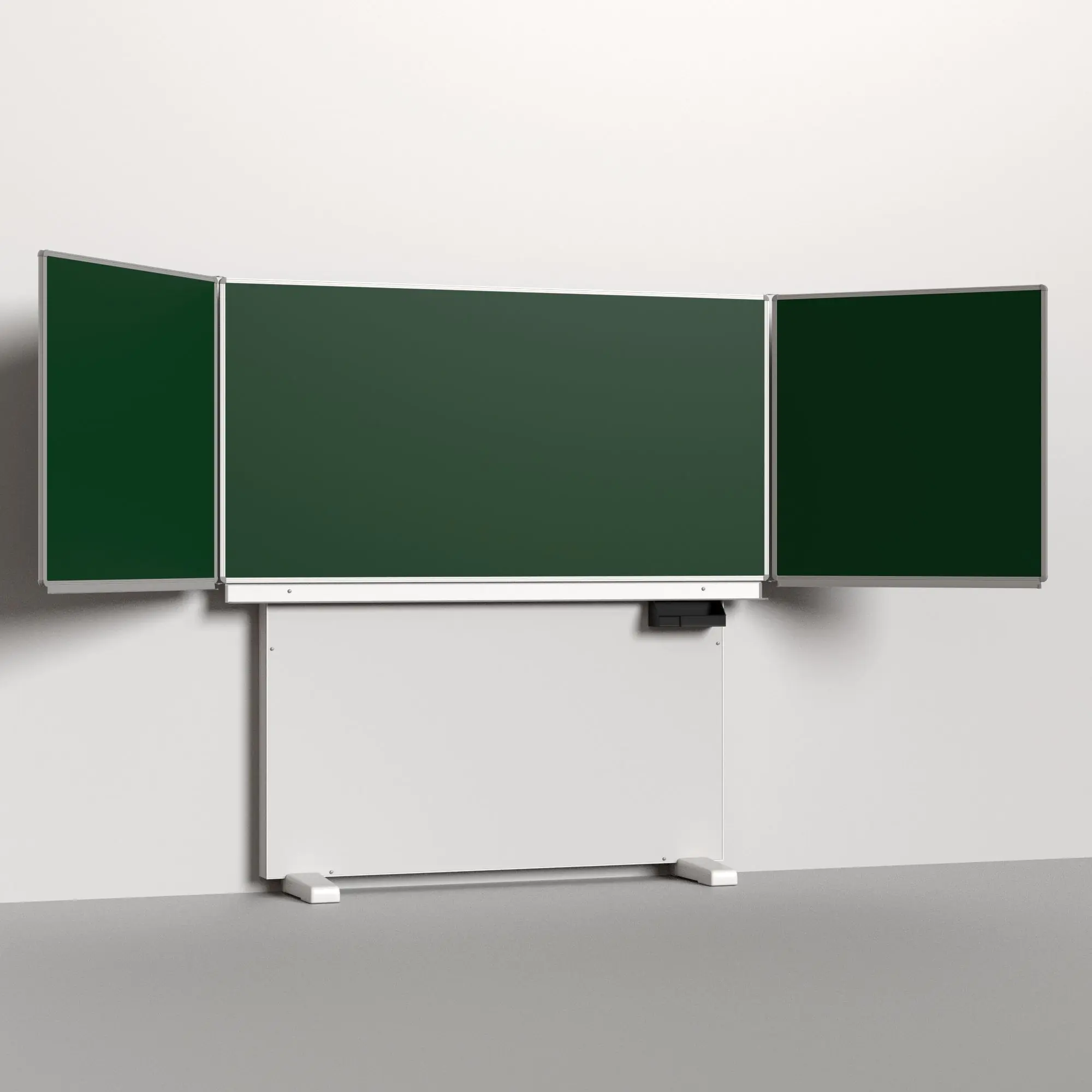 Klapp-Schiebetafel wandmontiert, Stellfuß, Mittelfläche 200x100 cm, Stahlemaille grün aus der Kategorie wandmontierte Klapp-Schiebe-Tafeln