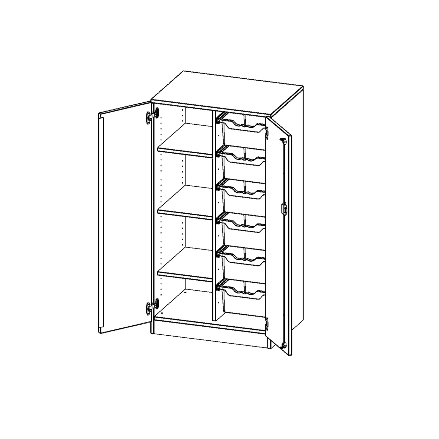 ErgoTray Schrank, 2reihig, 3,5 OH, zweitürig, mit 6 hohen Boxen, B/H/T 70,3x136x50cm aus der Kategorie Klassen- und Schulschränke