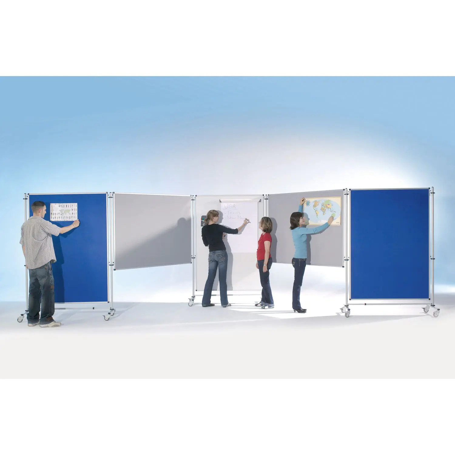 Stecktafel-Set, 5 Tafeln 170x120 cm, 3 Rollstative aus der Kategorie Trennwände Sets