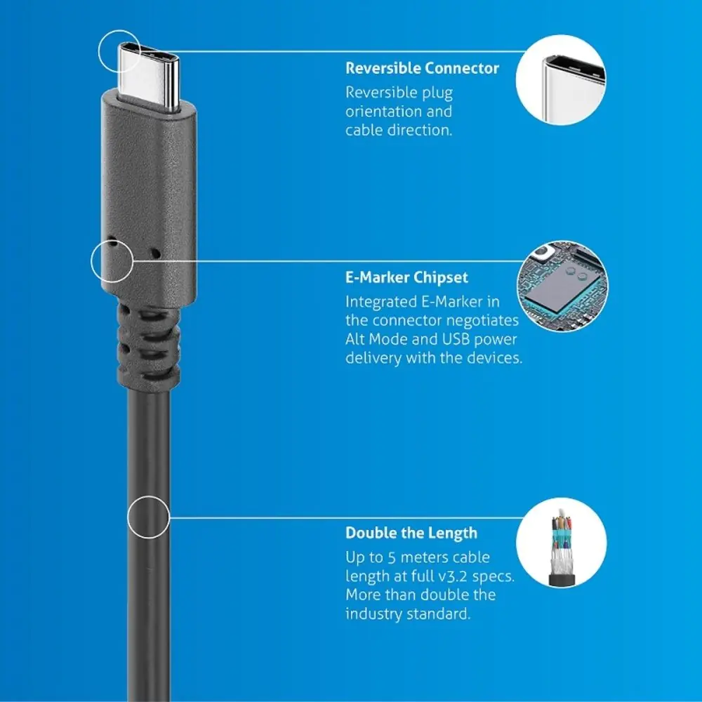 Aktiv USB-C zu USB-C Kabel mit E-marker - USB 3.2 Gen2x1, 3A, 10Gbps - PureInstall 5.00m aus der Kategorie PureLink Kabel