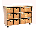 Schrank mit 12 Massivholzkästen,  77 cm hoch, 104x40 cm (B/T), mit Mittelwand,fahrbar aus der Kategorie Massivholzschränke