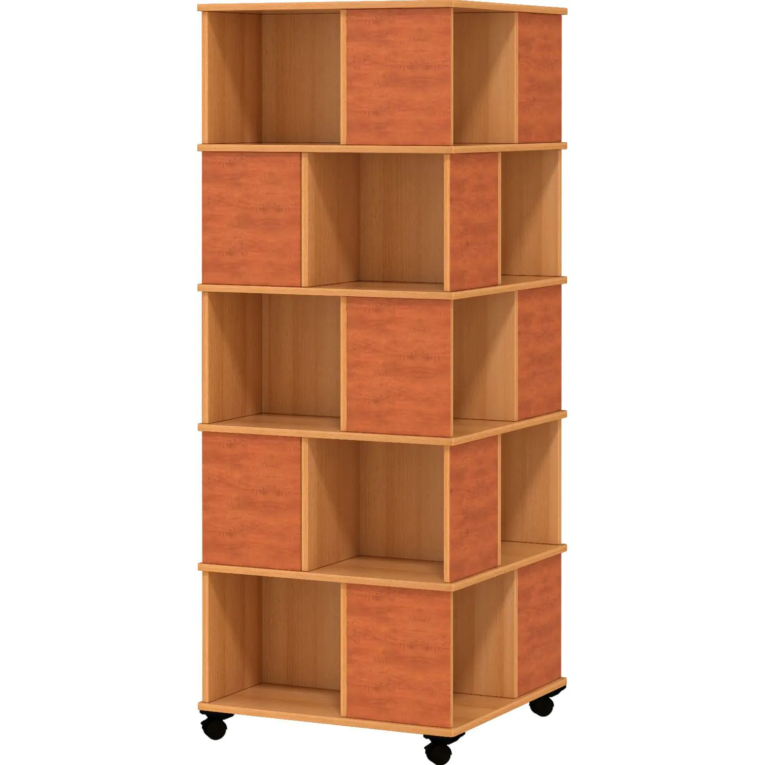 Bücherturm, 195 cm hoch,  75x75 cm (B/T), 5 Ebenen, 20 Fächer, 2 farbig aus der Kategorie Bibliotheksinseln