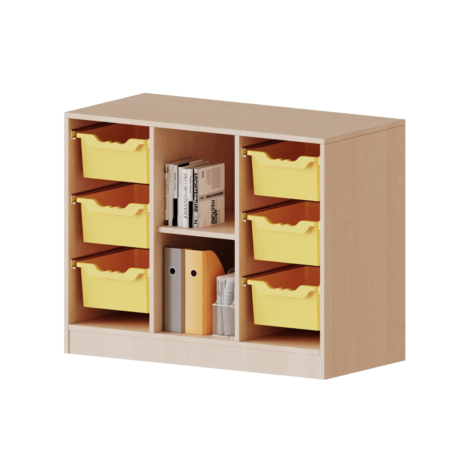 ErgoTray Regal, 3reihig, fahrbar, rechts+links je 3 hohe Boxen, 2 Fächer mittig, B/H/T 104,5x82x40cm aus der Kategorie Klassenraumregale