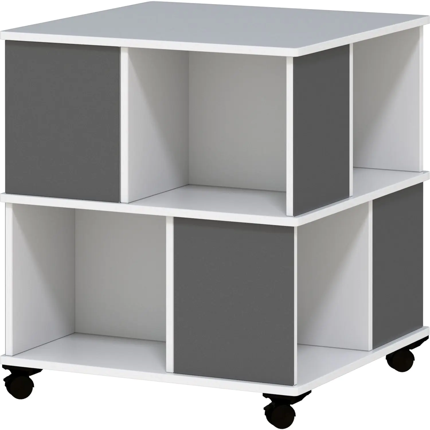 Bücherturm, 85 cm hoch,  75x75 cm (B/T), mit 2 Ebenen und 8 Fächern, 2 farbig aus der Kategorie Bibliotheksinseln