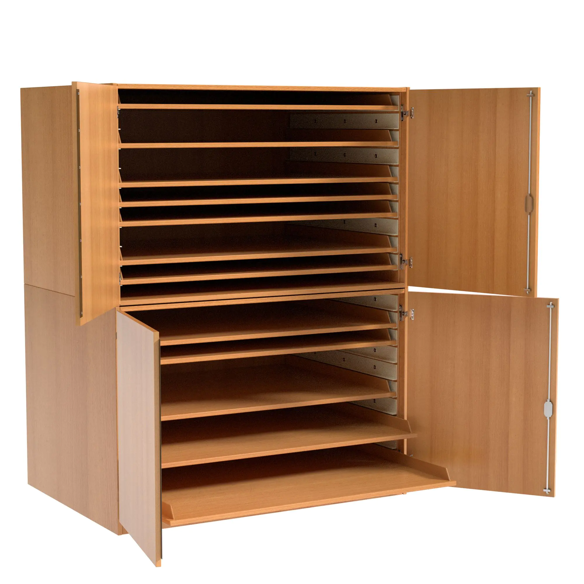 Papierschrank, 166 cm hoch, 111x81 cm (B/T), 12 Schubladen, 4 Türen, aus der Kategorie Bilderaufbewahrung