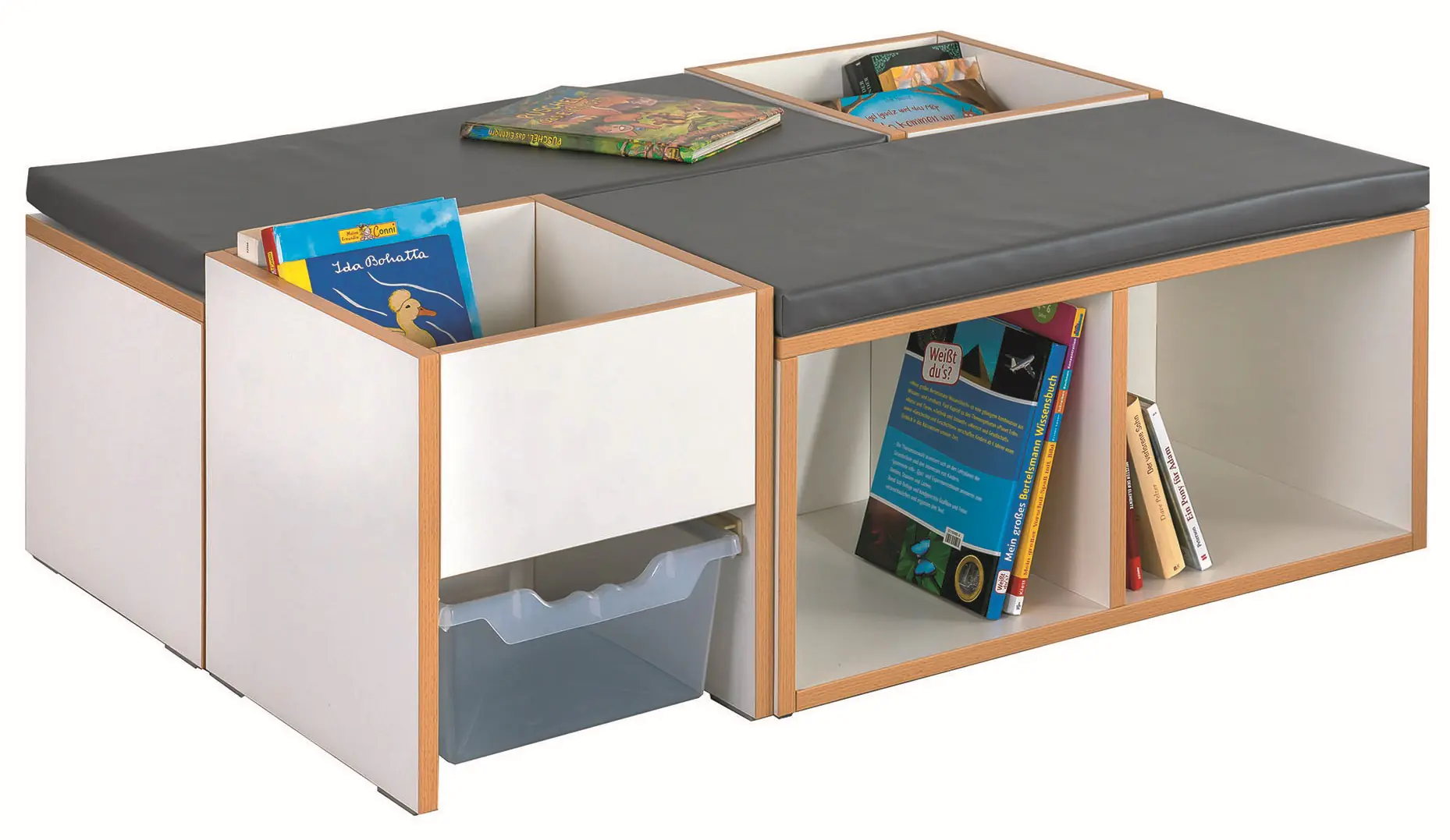 Leselandschaft 2 x Bücherregal als Sitzbank,