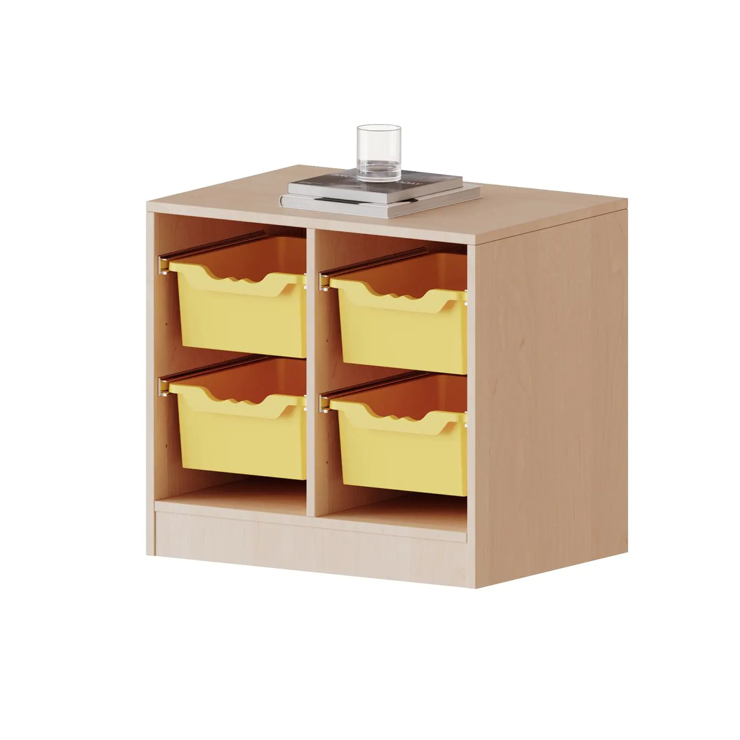 ErgoTray Regal, 2reihig, 1,5 OH, mit Möbelstellfüßen, 4 hohe Boxen, B/H/T 70,3x64x40cm aus der Kategorie Klassenraumregale