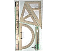 Gerätetafel-Satz mit Dezimeterlineal, Zirkel, Winkelmesser, 2 Dreiecke 60 cm aus der Kategorie Zeichengeräte