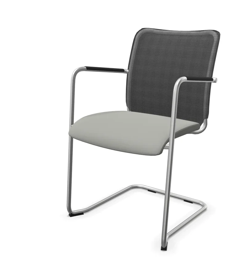 Freischwinger-Besucherstuhl mit Netzrücken in schwarz und Armlehne, Sitzhöhe 47 cm aus der Kategorie Stühle