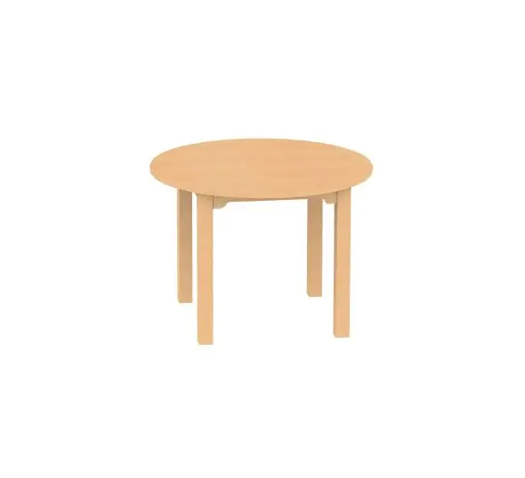 Puppentisch mit ausgeschweifter Zarge, Tischplatte mit HPL Buche, rund Ø 60 cm, 46 cm hoch