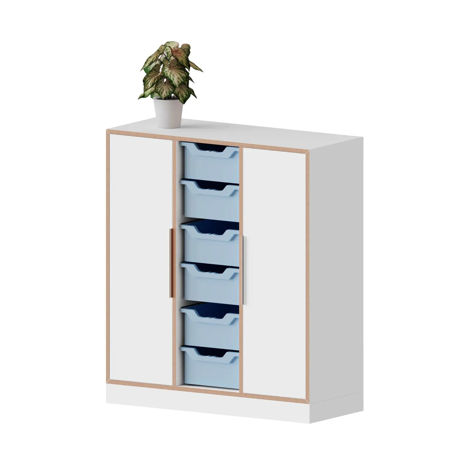 qickly® Schrank, 3 OH, 2 Türen, 6 große Ergo Tray Boxen, B/H/T: 104,2x110,5x42,6 cm aus der Kategorie Schränke Schnelllieferprogramm