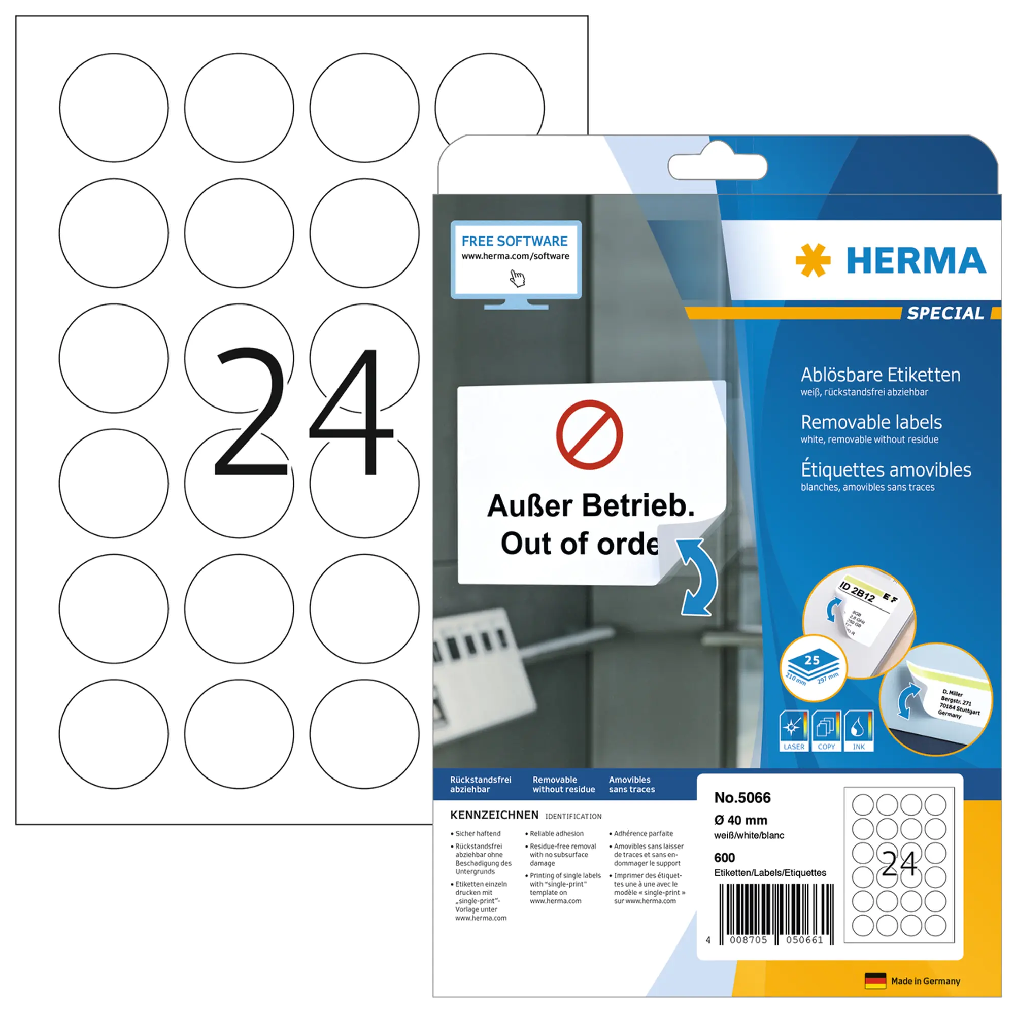 Herma Etikett SPECIAL 40mm rund weiß 600 St./Pack aus der Kategorie Etiketten