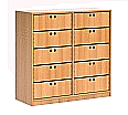 Schrank mit 10 Massivholzkästen,  98 cm hoch, 100x40 cm (B/T), aus der Kategorie -Schränke mit Massivholzkästen