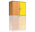 Wellentüren-Aufsatzschrank, 91 cm hoch, 105x50 cm (B/T), Tür rechts gelb,