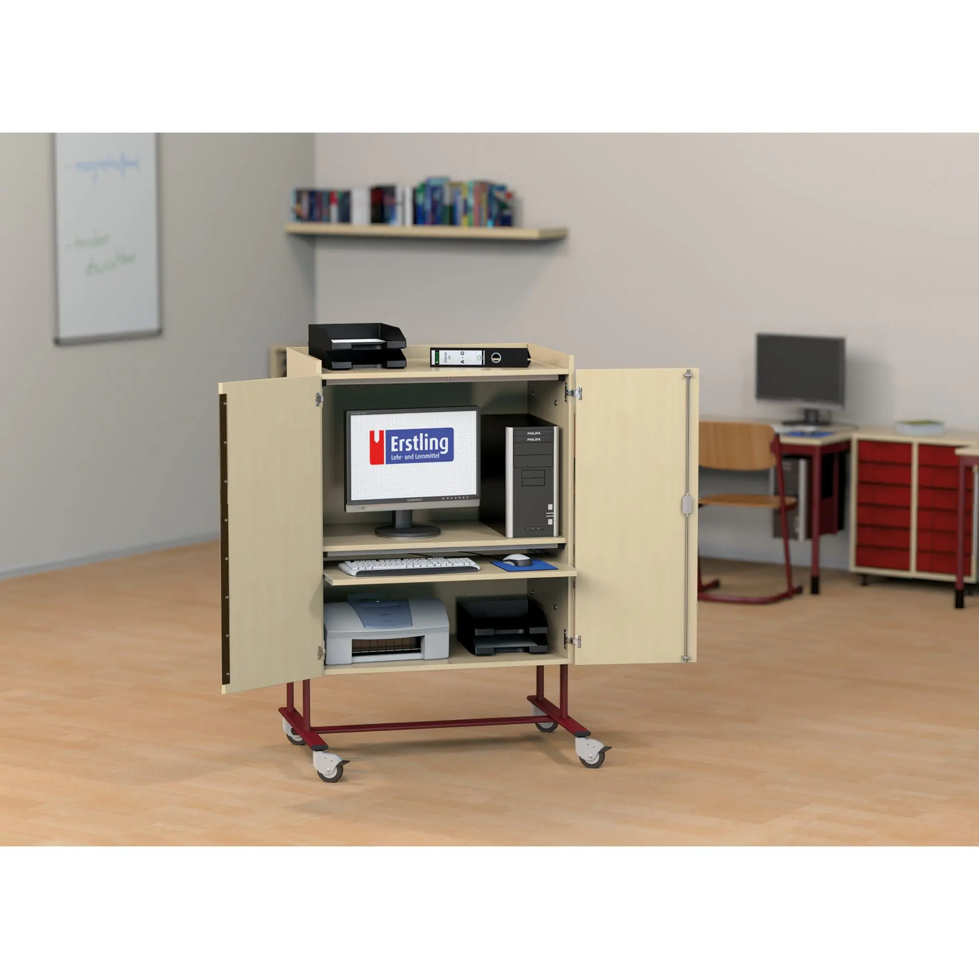 Medienschrank, fahrbar, 150 cm hoch, 100x67 cm (B/T), fahrbar, aus der Kategorie Mobile Arbeitsplätze