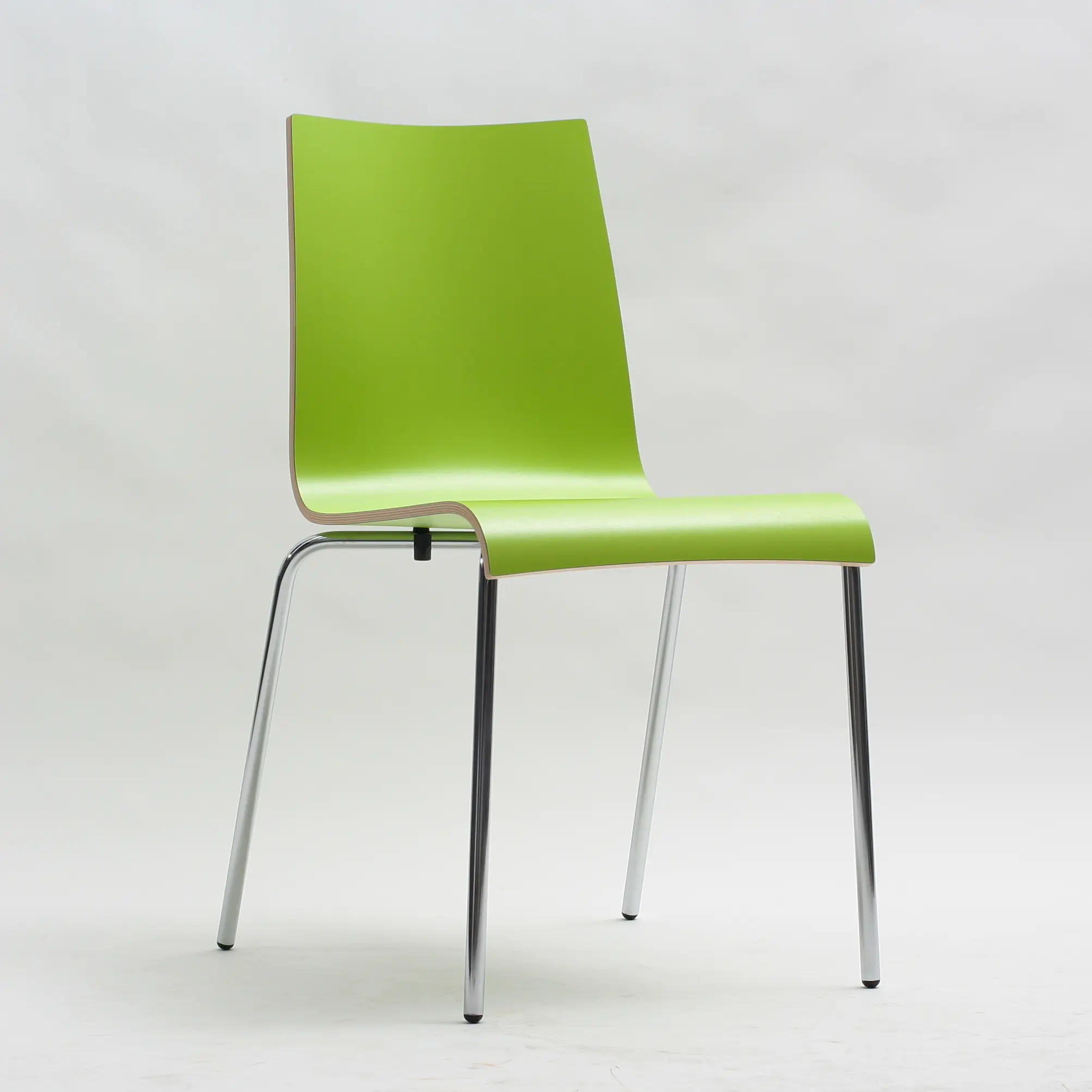 Schalenstuhl ohne Armlehne, Rundrohrgestell, verchromt, stapelbar, aus der Kategorie Gestell Metall - Schale Holz