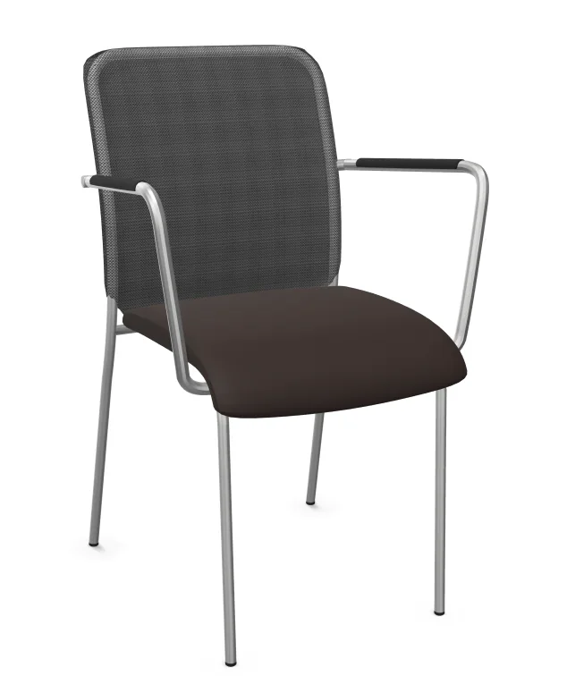Vierbein-Besucherstuhl mit Netzrücken in schwarz und Armlehne, Sitzhöhe 46 cm aus der Kategorie Stühle