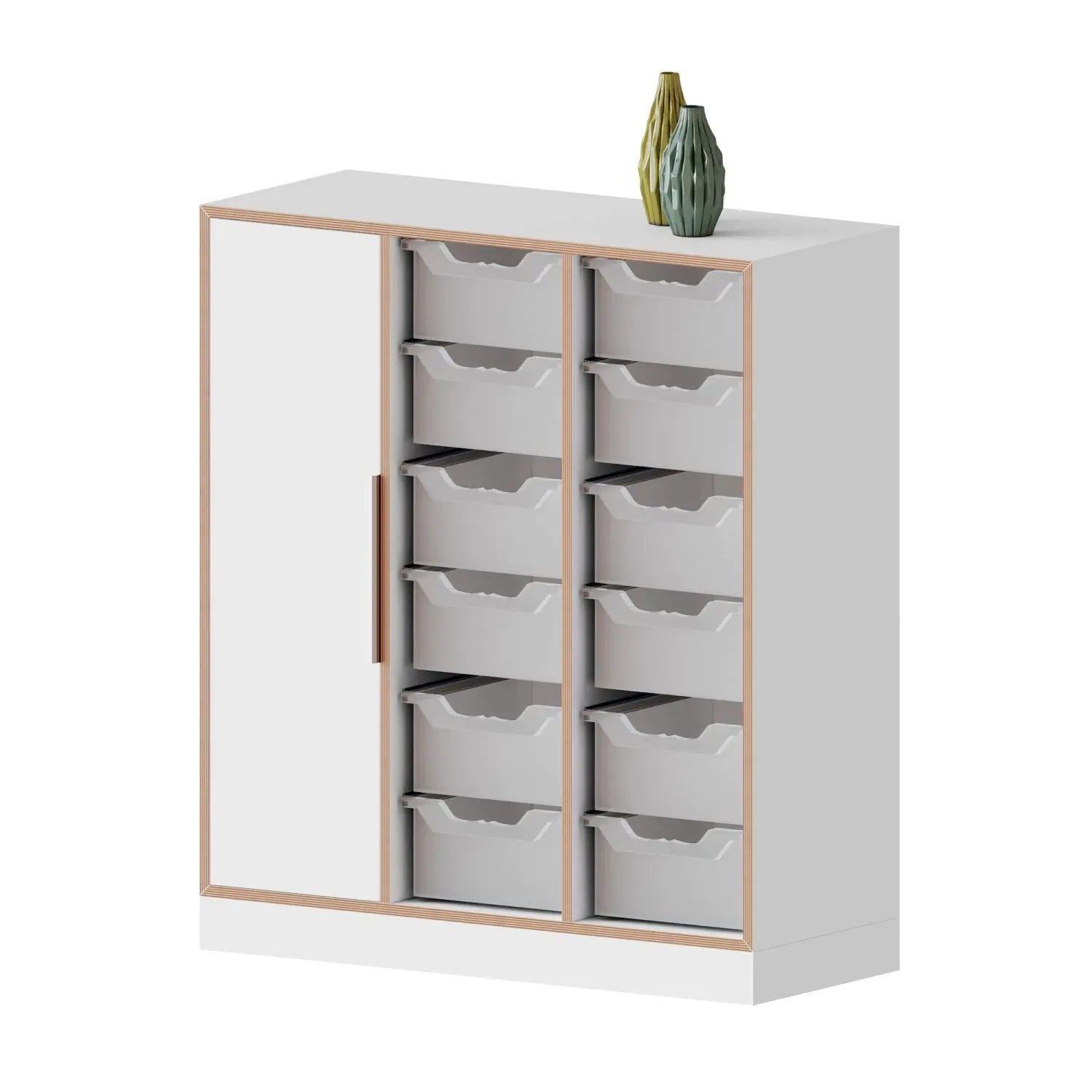 qickly® Schrank, 3 OH, 1 Tür, 12 große Ergo Tray Boxen, B/H/T: 104,2x110,5x42,6 cm aus der Kategorie Schränke Schnelllieferprogramm