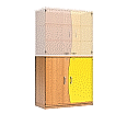 Wellentüren-Unterschrank, 99 cm hoch, 105x50 cm (B/T), Tür rechts gelb,