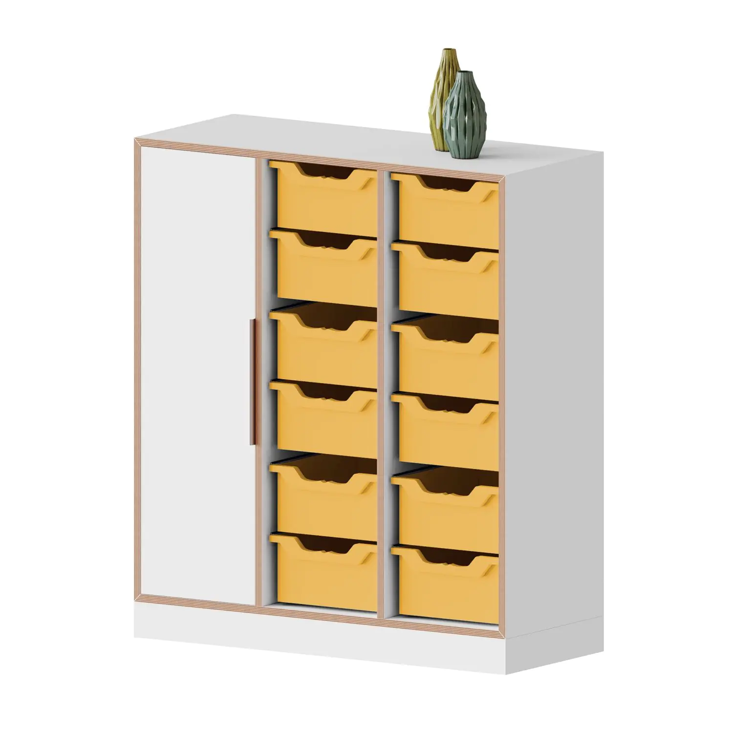 qickly® Schrank, 3 OH, 1 Tür, 12 große Ergo Tray Boxen, B/H/T: 104,2x110,5x42,6 cm aus der Kategorie Schränke Schnelllieferprogramm