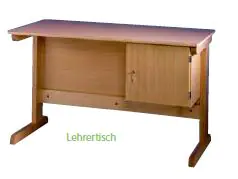 Lehrertisch mit Kufengestell aus Buche Massivholz, 130 x 65 cm, Tischhöhe 76 cm, Unterbau rechts aus der Kategorie Lehrertische