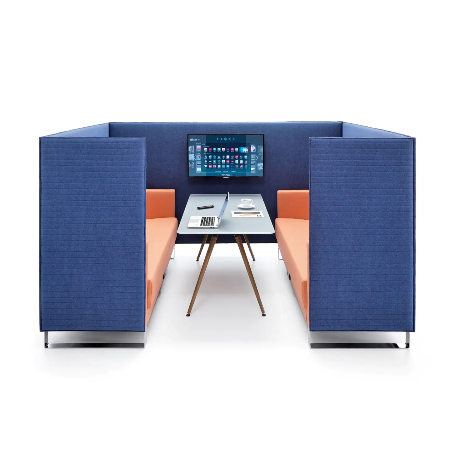 Akustik Sofa, 2,5-Sitzer, Gesamthöhe 140 cm, B/T 154x68 cm, 4-Fuß Gestell RAl 9006 aus der Kategorie Akustiksofa