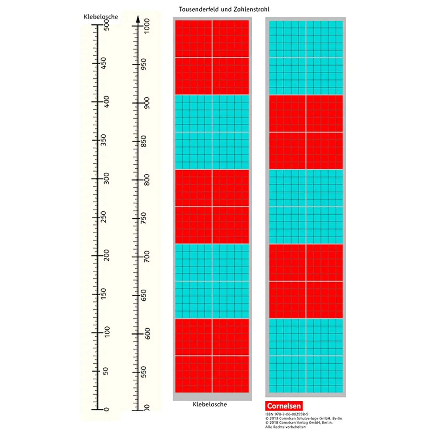 eins zwei drei. Tausenderfeld und Zahlenstrahl. Kartonbeilagen aus der Kategorie Mathematik