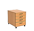 Rollcontainer, Höhe 62 cm, 43x62 cm (B/T), 4 Schubladen, abschließbar, aus der Kategorie Kita - & Schulmöbel
