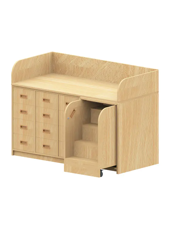 Wickelkommode mit Treppe rechts, 12 Schubfächer, B/H/T 160 x 85/110 x 90 cm aus der Kategorie Kommoden & Sideboards