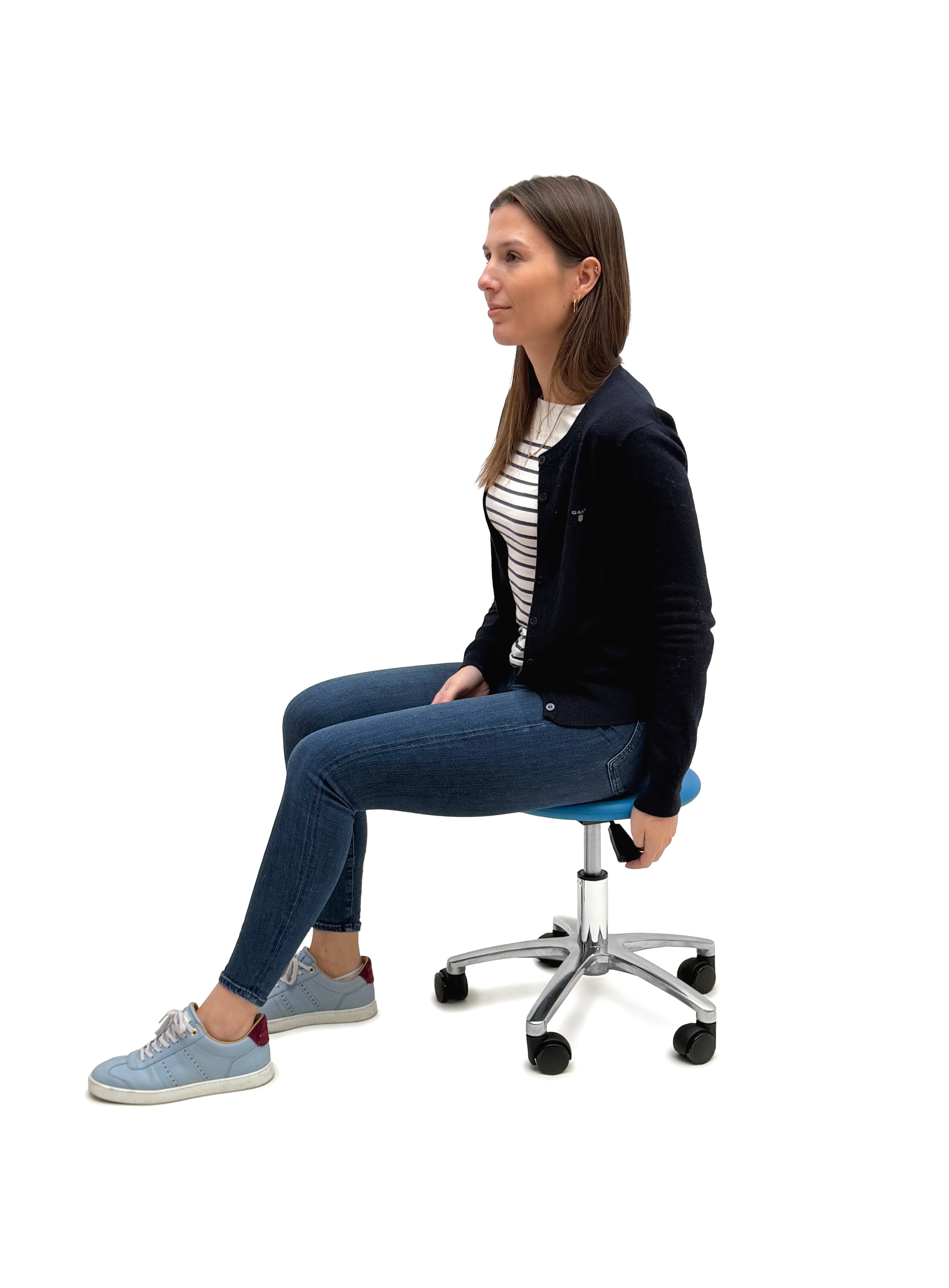 Hocker höhenverstellbar 34 bis 40 cm, sehr robuste Sitzfläche aus PU in blau aus der Kategorie Hocker