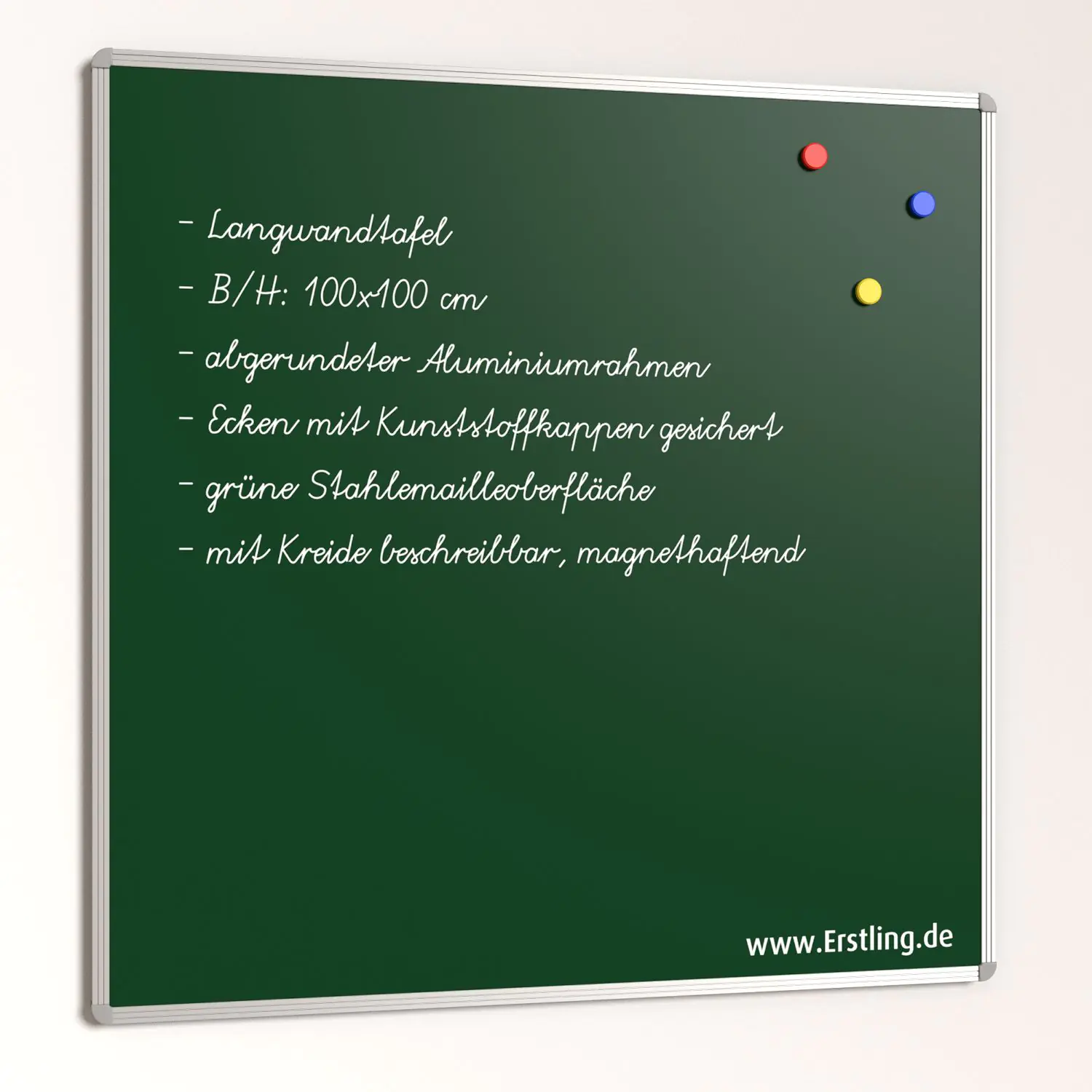 Wandtafel Stahlemaille grün, 100x100 cm, ohne Kreideablage, aus der Kategorie Langwandtafeln Grün