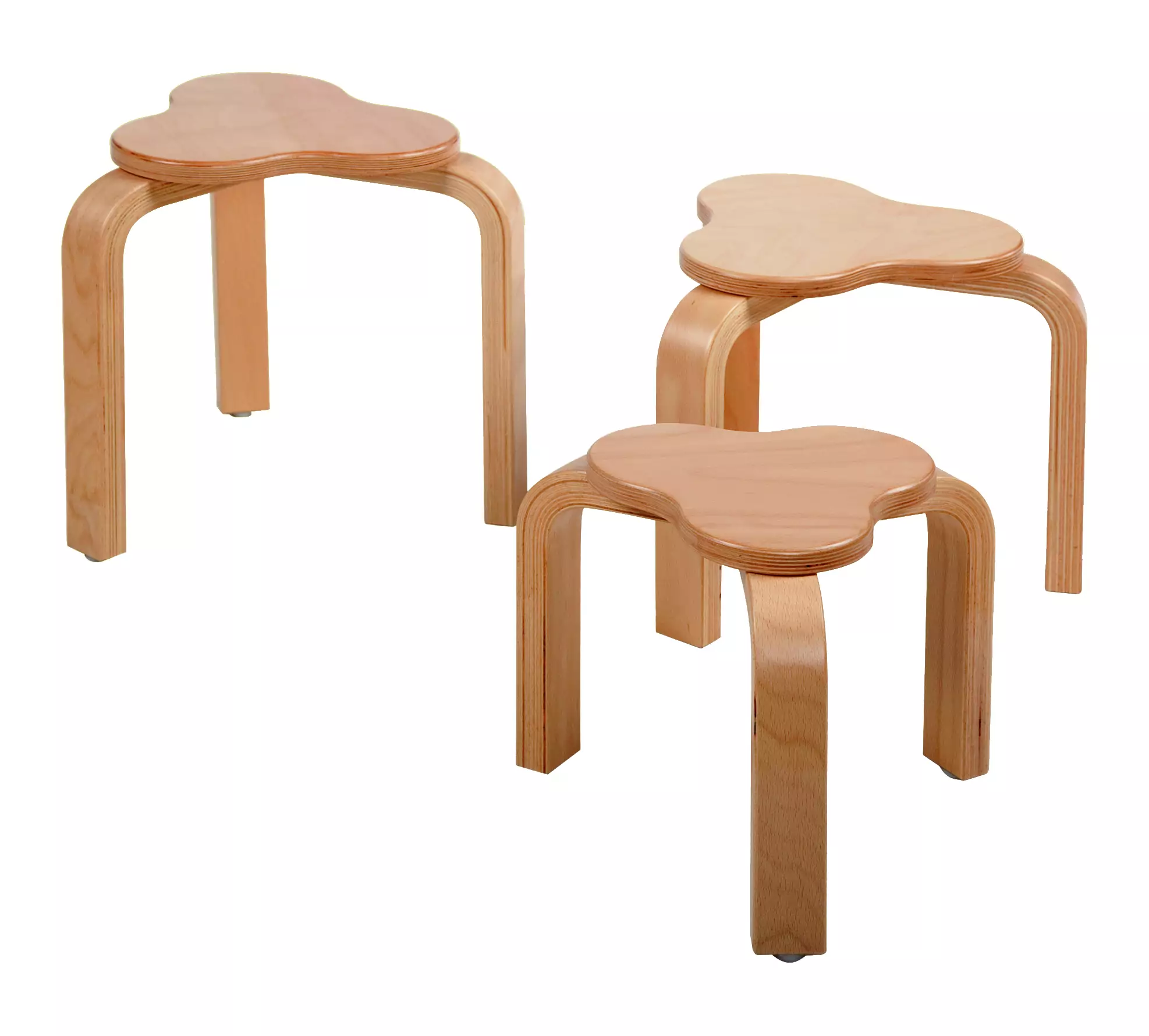 Kleeblatthocker, Gestel und Sitzfläche Buche massiv, stapelbar, Kunststoffgleiter aus der Kategorie Hocker