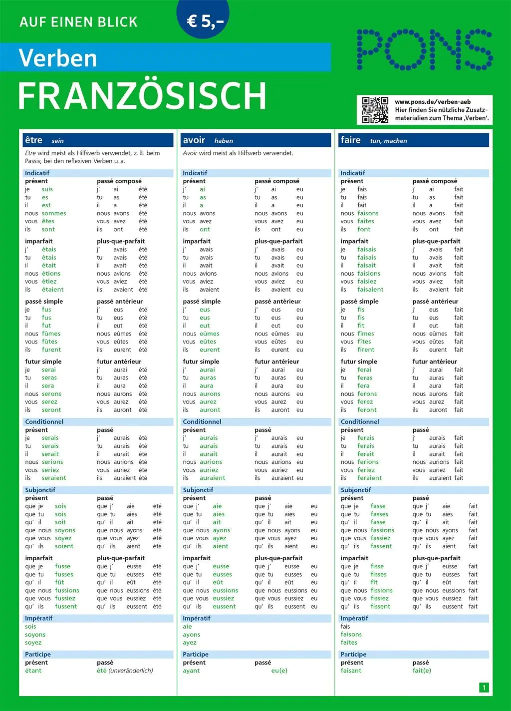 PONS Verben auf einen Blick Französisch aus der Kategorie Französisch