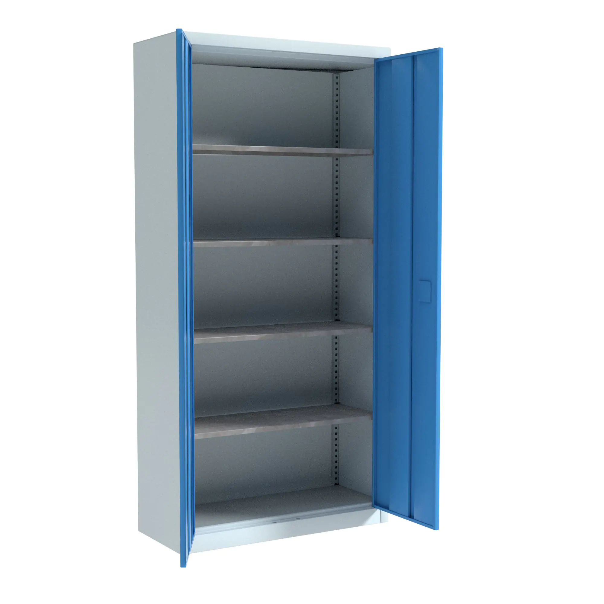 Stahl-Drehtüren-Schrank, 195 cm hoch,  95x60 cm (B/T), 4 Böden, aus der Kategorie Stahl-Schränke mit Dreh-Türen