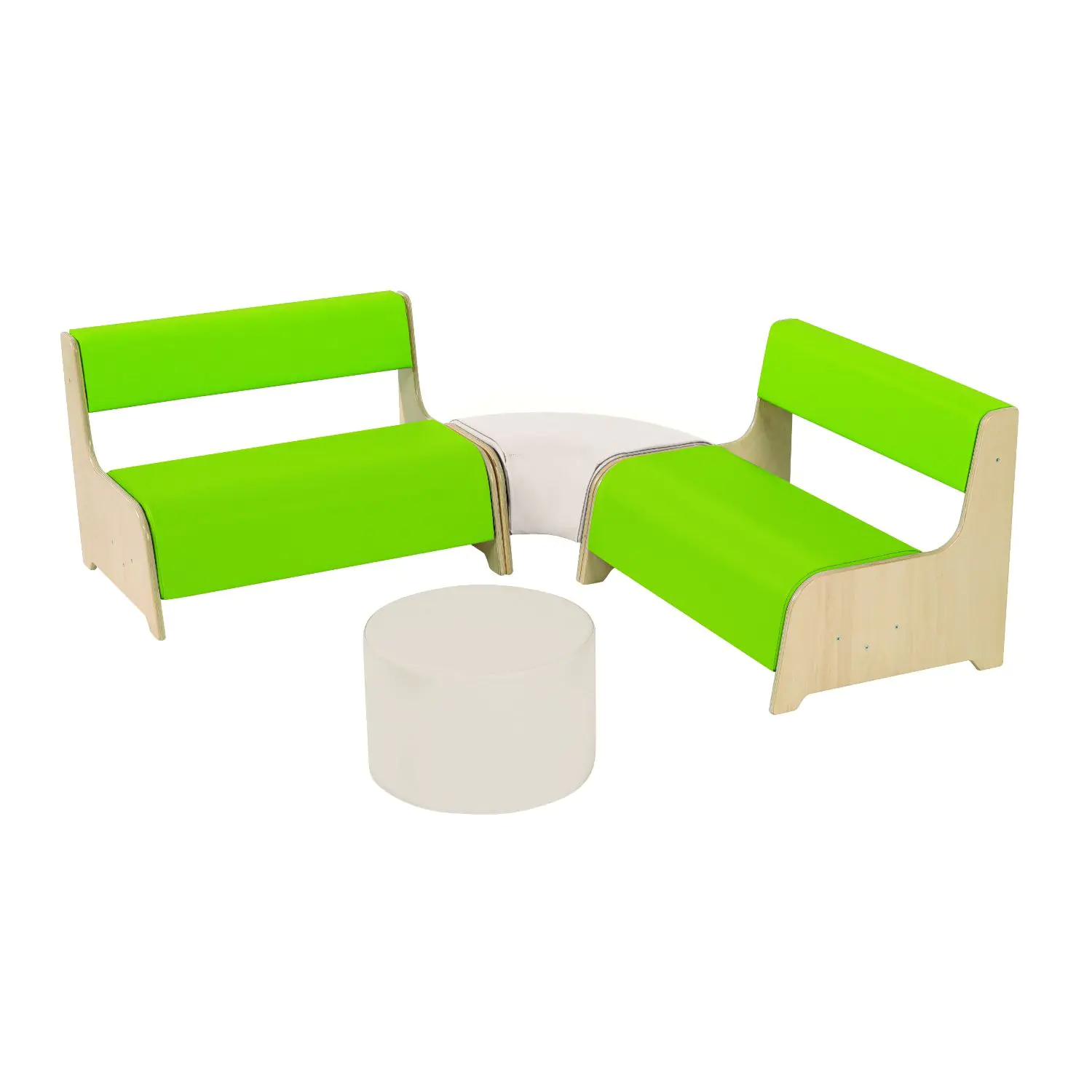 Set Ecke, Serie Natur, Bänke mit Rückenlehne, einer Eckbank und einem Hocker aus der Kategorie Bänke