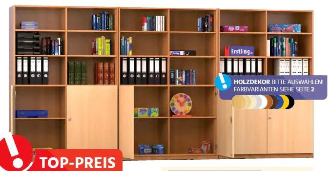 Schrankwand aus drei Halbtürenschränken, B/H/T 360 x 190 x 40 cm, 18 höhenverstellbare Einlegeböden  aus der Kategorie Büroschränke