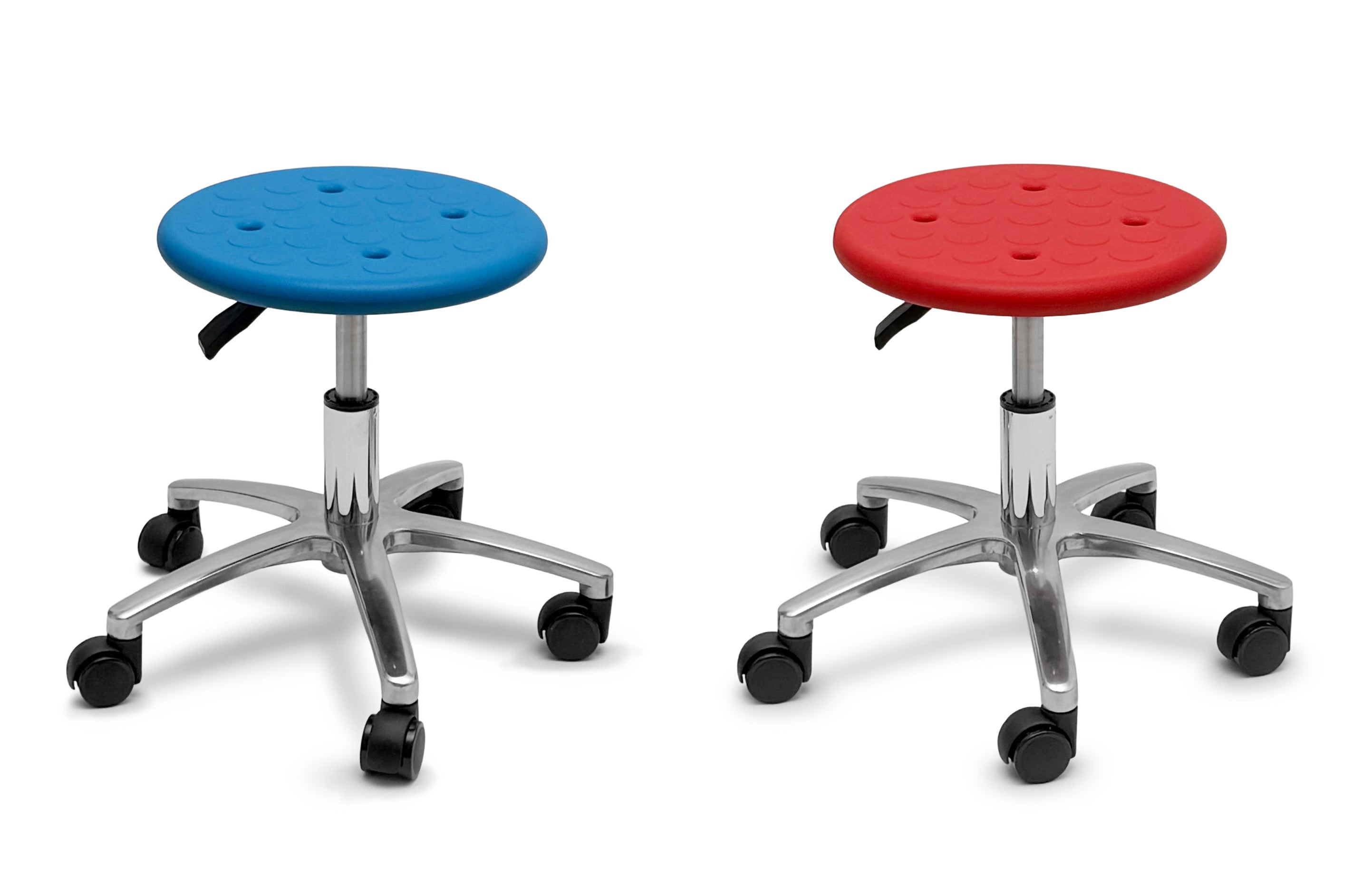 Hocker höhenverstellbar 34 bis 40 cm, sehr robuste Sitzfläche aus PU in rot aus der Kategorie Hocker