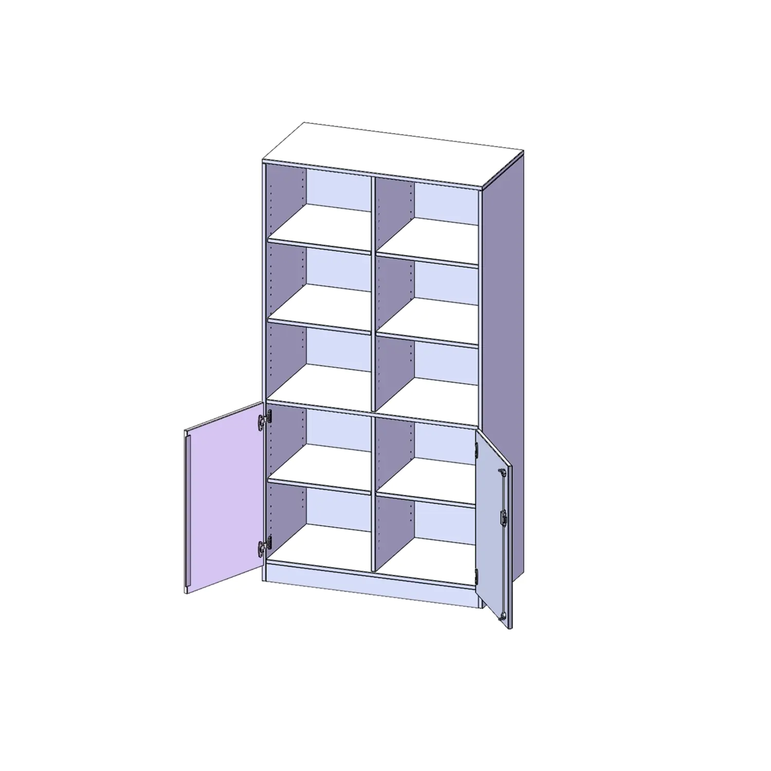 Schrank, 5 OH, Türen unten (2OH), oben 3 offene Fächer 2 Türen, abschließbar, B/H/T 100x190x40cm aus der Kategorie Klassen & Schulschränke
