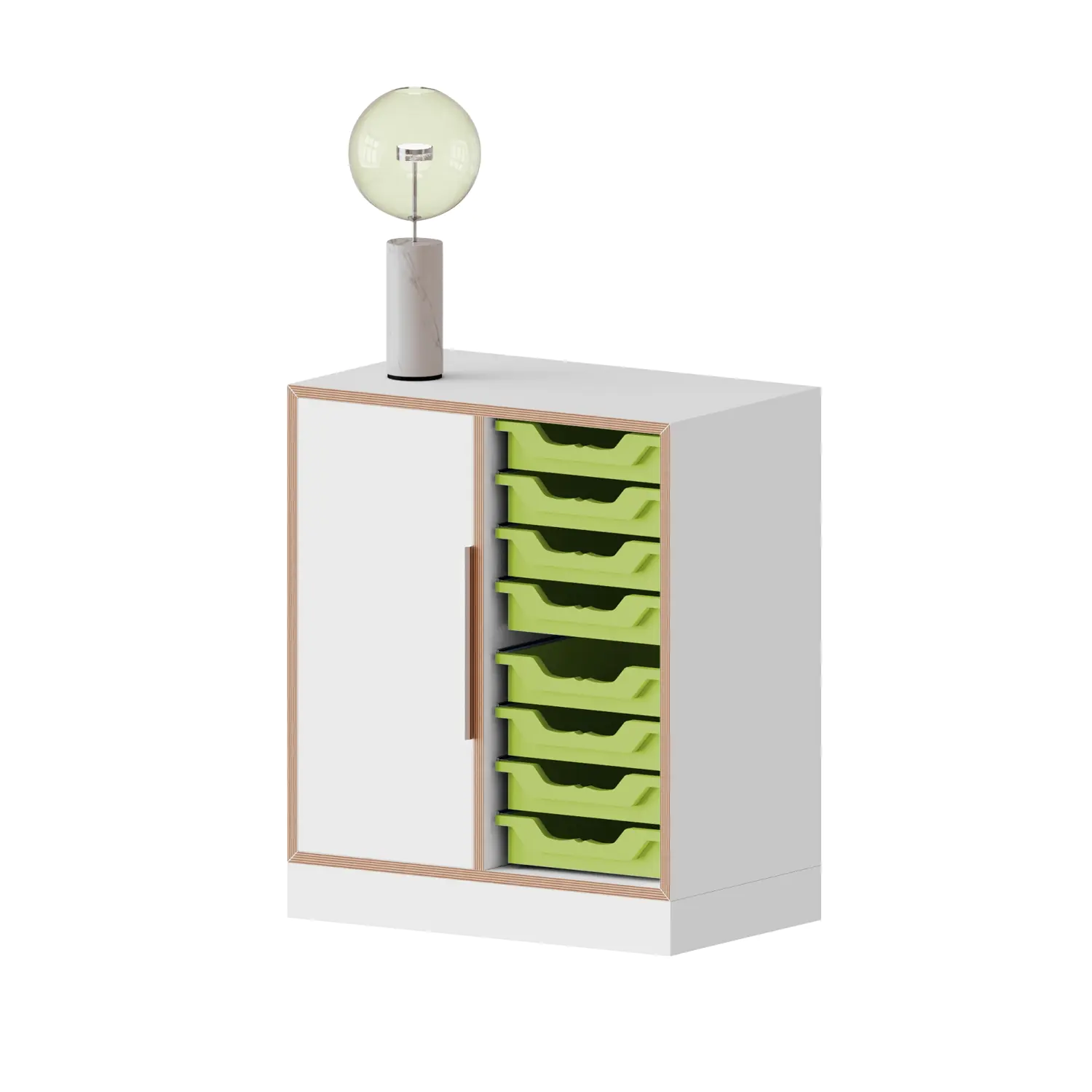 qickly® Schrank, 2 OH. 1 Tür, 8 kleine Ergo Tray Boxen, B/H/T: 70,1x74,3x42,6 cm aus der Kategorie Schränke Schnelllieferprogramm