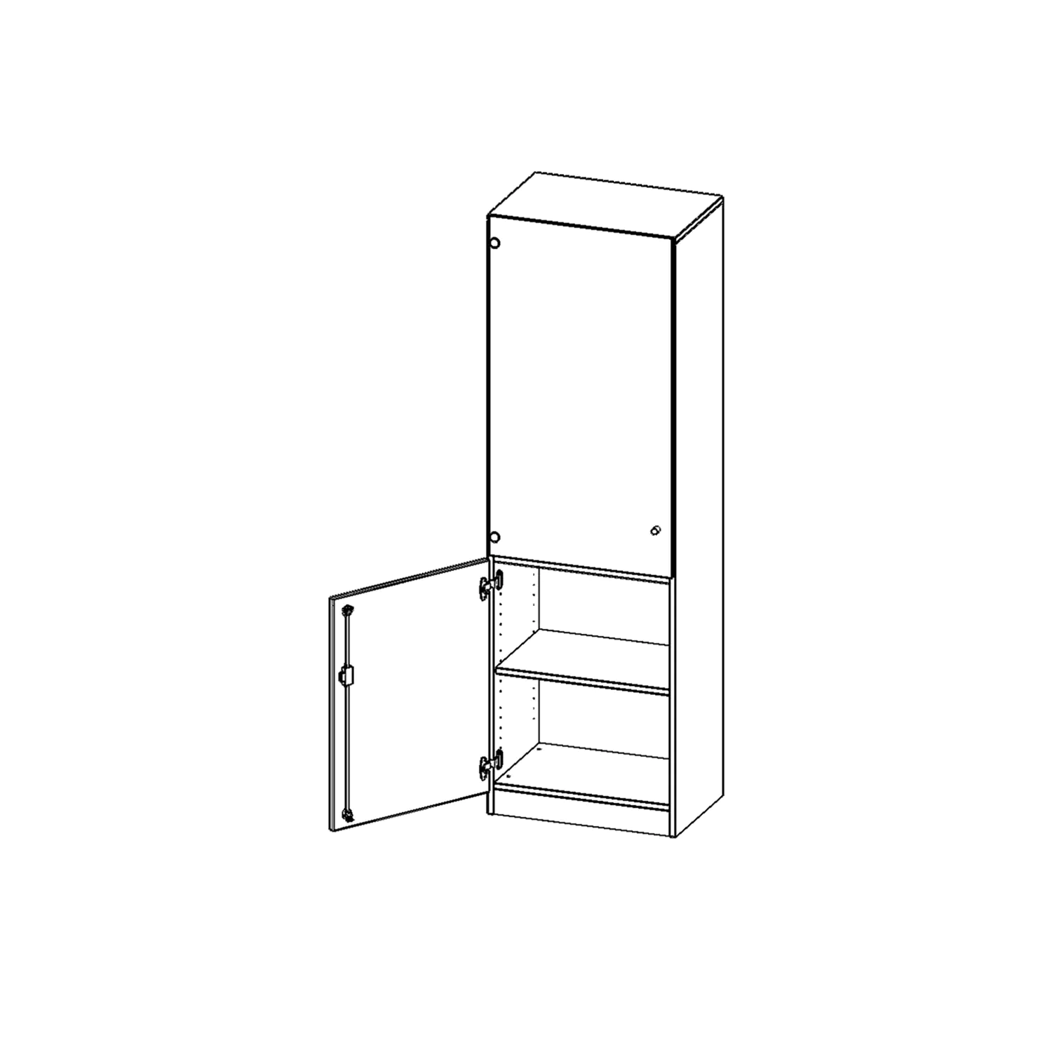 Schrank, 5 OH, Tür unten (2OH), oben 3 Vitrinentüren 1 Tür, abschließbar, links, B/H/T 60x190x50cm aus der Kategorie Schränke allgemein