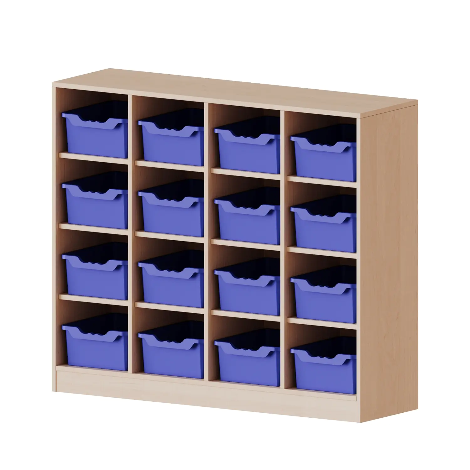 Taschenregal, 3 OH, 16 halbhohe Fächer, je mit einer hohen Box, B/H/T 138,7x118x50cm aus der Kategorie Schulranzenregale