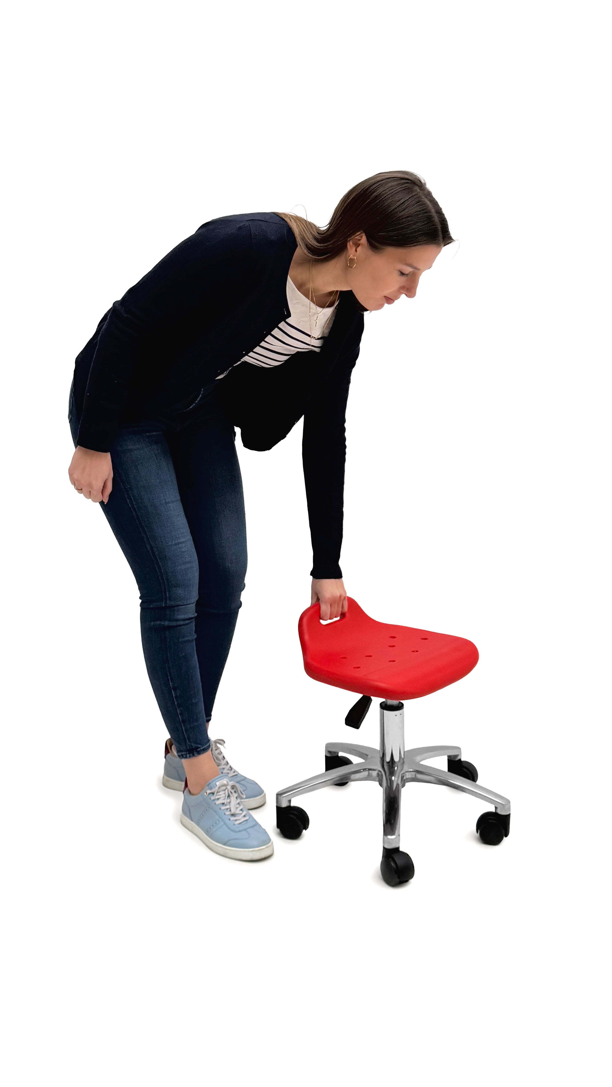 Hocker höhenverstellbar 38 bis 48 cm, sehr robuste Sitzfläche aus PU in rot aus der Kategorie Hocker