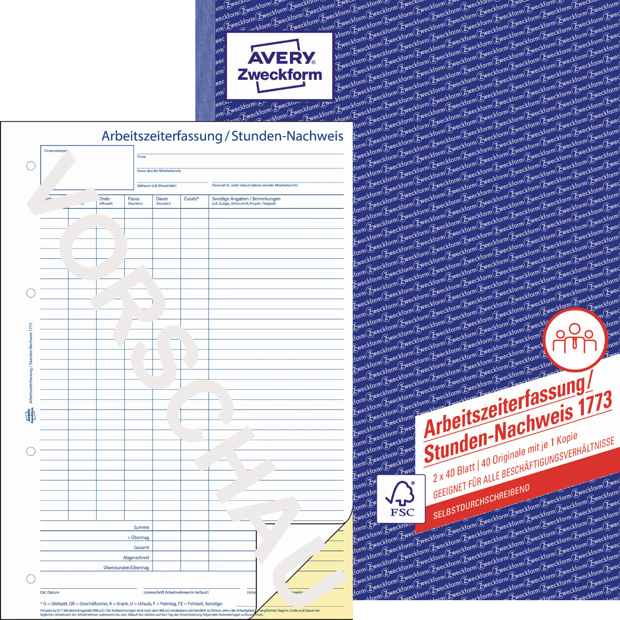 Avery Zweckf. Stundennachweis A4 2x40Blatt aus der Kategorie Formulare