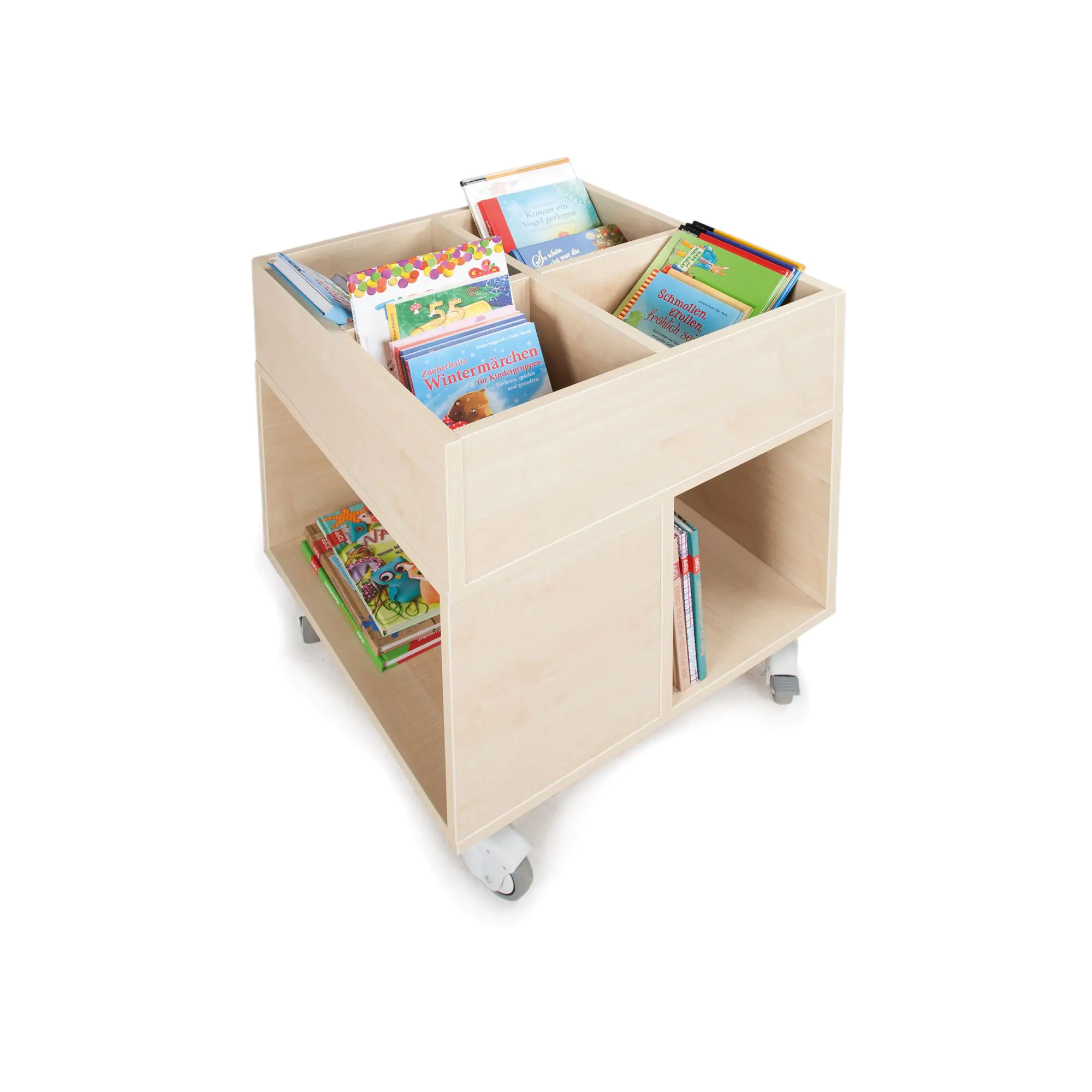 Bücherwagen,  72 cm hoch, 60x60 cm (B/T),  6 Fächer, aus der Kategorie Bibliotheksinseln