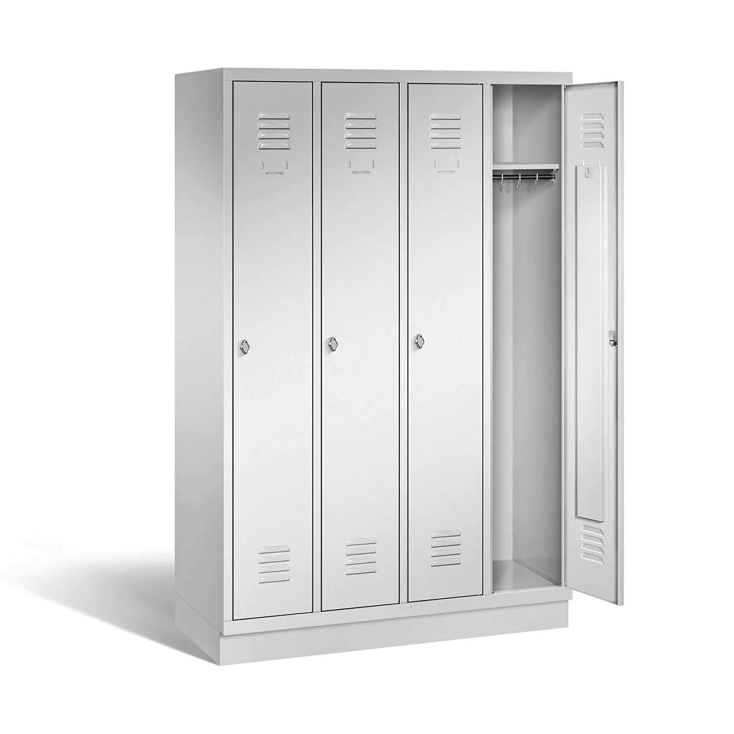 Garderoben-Schließfachschrank mit Stahlblechsockel, B/H/T 122,5x180x50cm, 4 Fächer