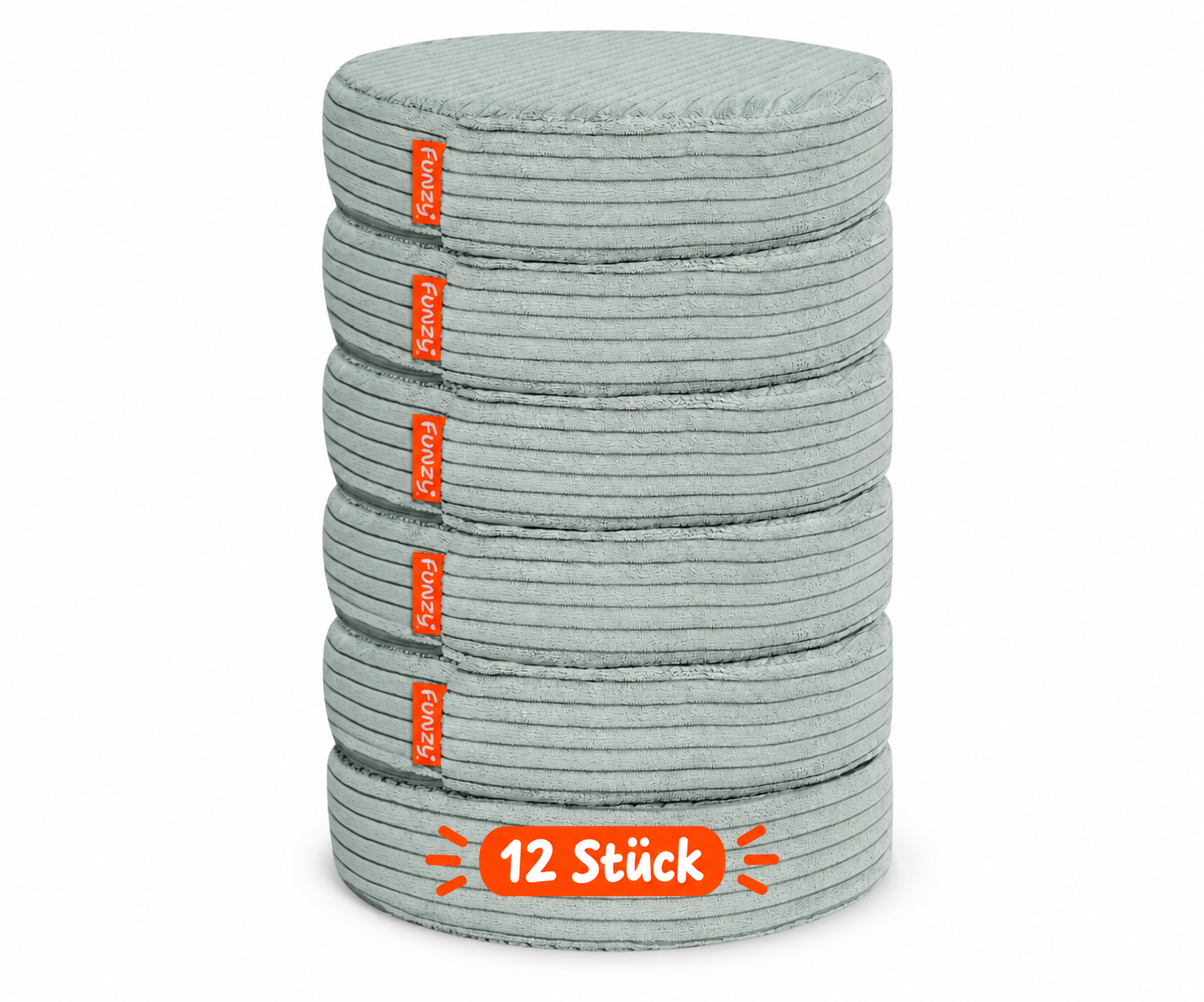 Funzy Buttons Ø 32cm, Höhe 7cm, Set aus 12 runden Spiel- und Sitzkissen mit Cordbezug aus der Kategorie Polstermöbel