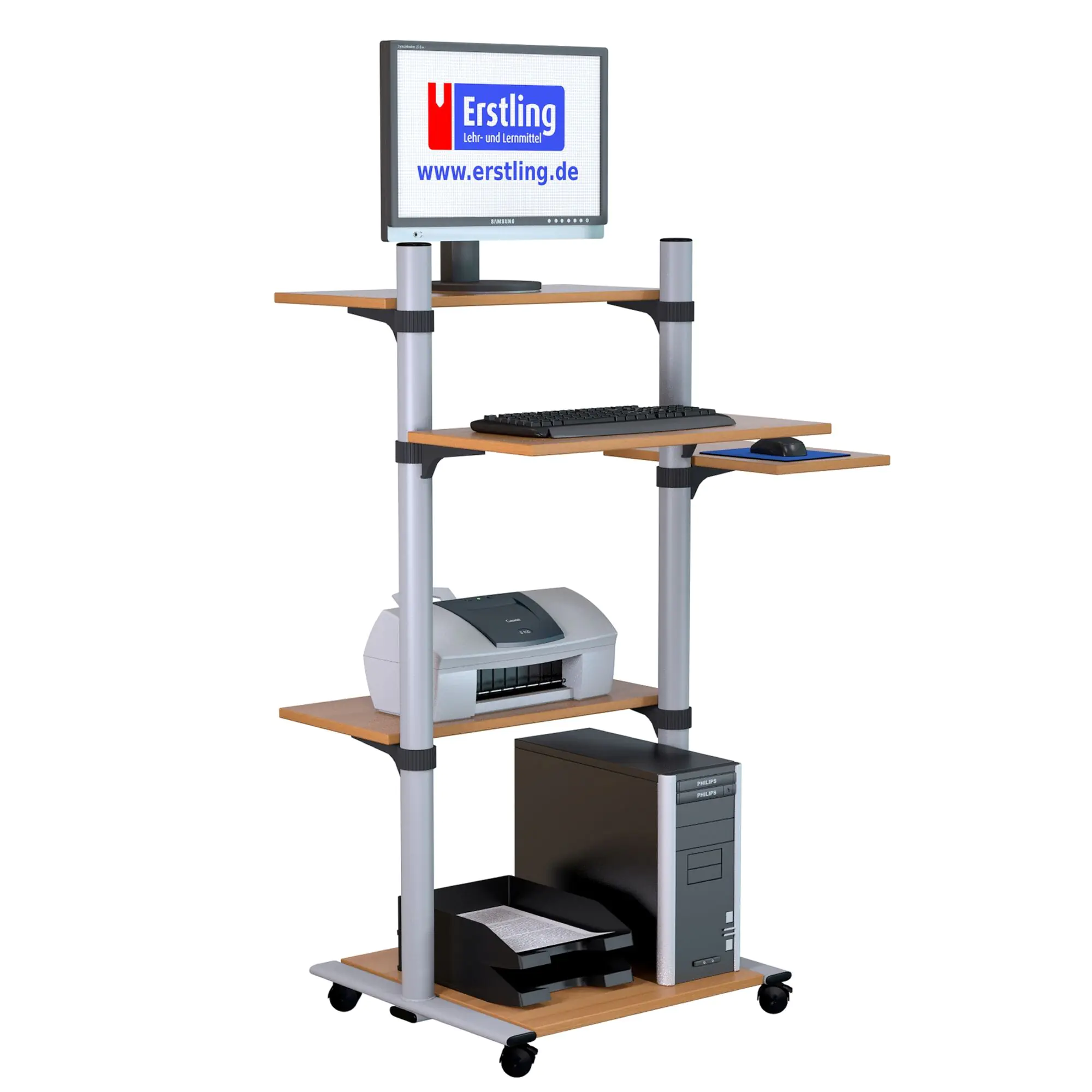 EDV-Workstation, 143 cm hoch, 55x59 cm (B/T), 3 seitliche Platten, fahrbar, aus der Kategorie Mobile Arbeitsplätze