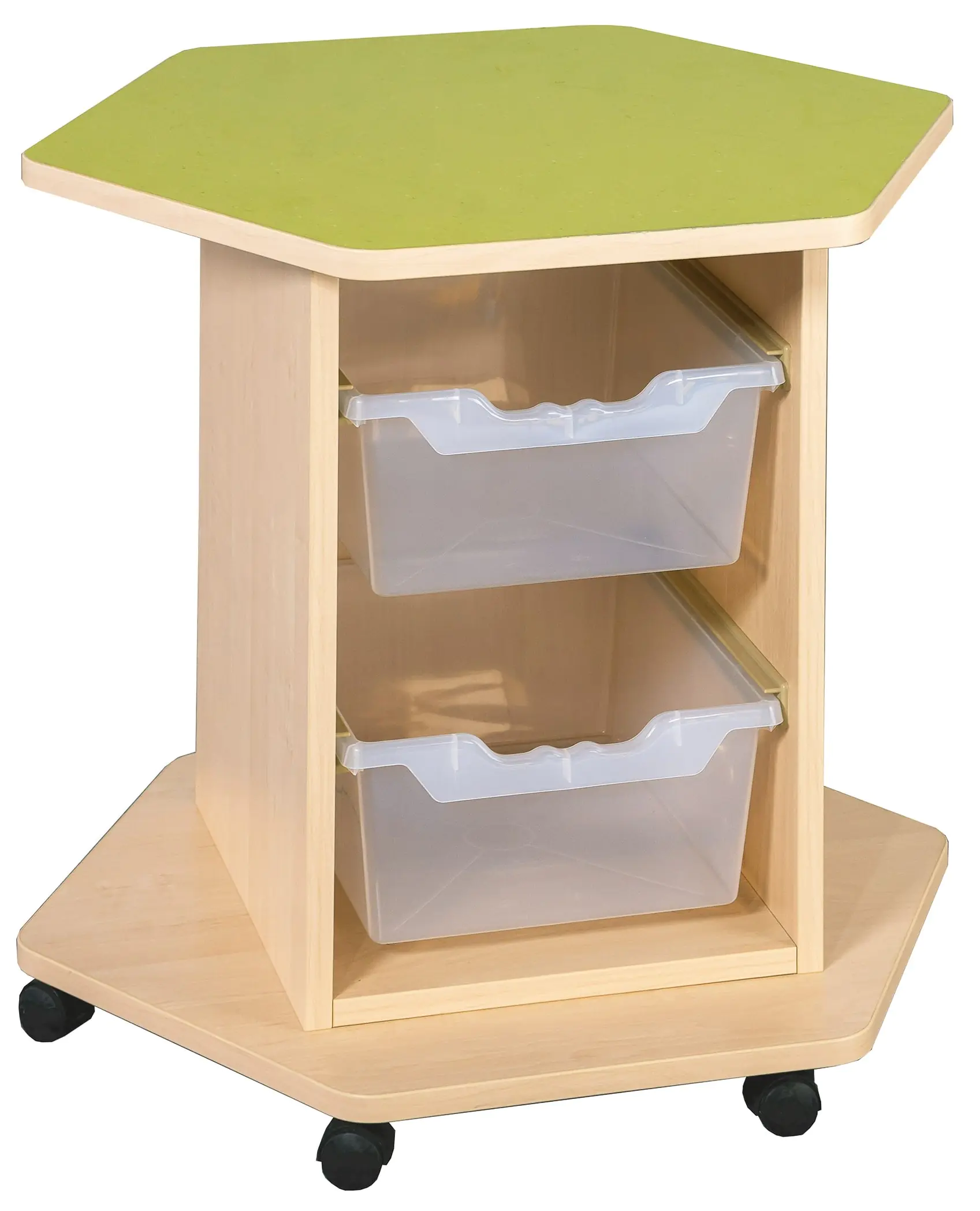 Sechseckwagen mit ErgoTray Boxen und Linoleum Boden  Maße B/H/T: 69 x 64 x 60 cm aus der Kategorie Bastel- + Papieraufbewahrungsschränke