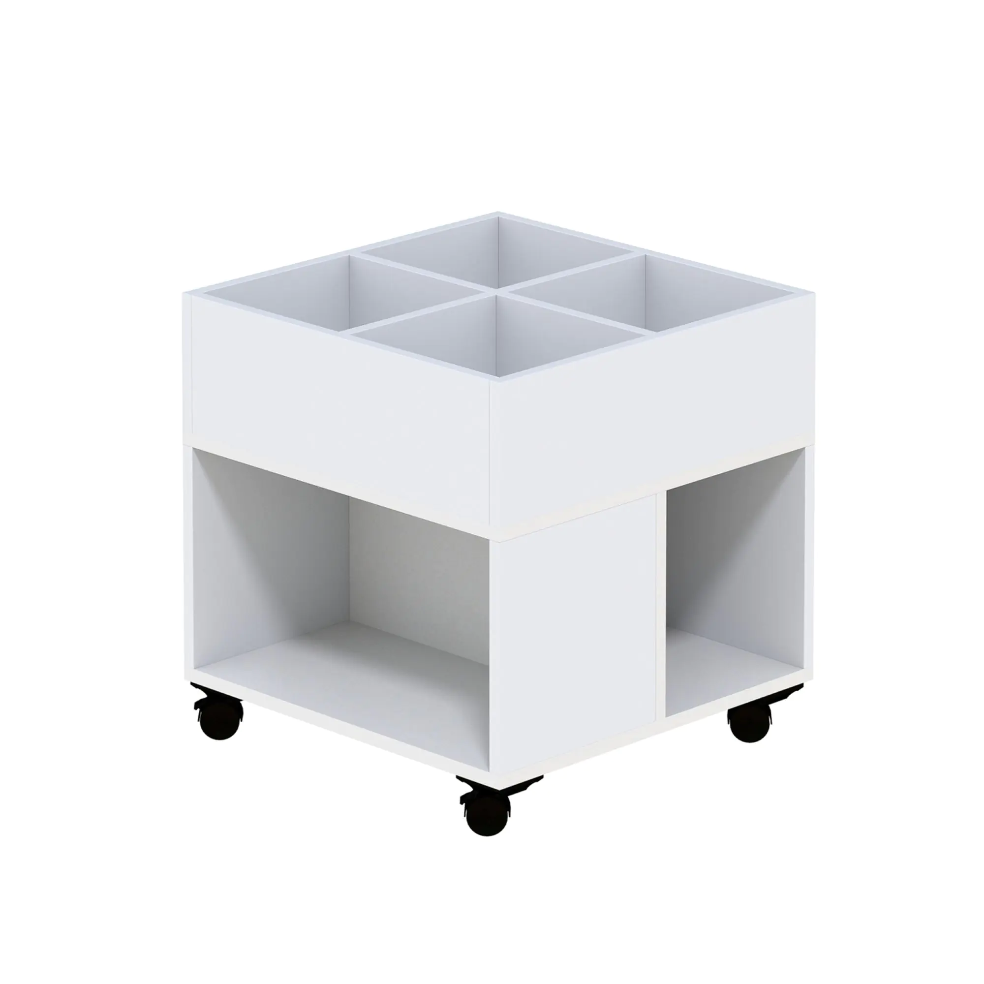 Bücherwagen,  72 cm hoch, 60x60 cm (B/T),  6 Fächer, aus der Kategorie Bibliotheksinseln