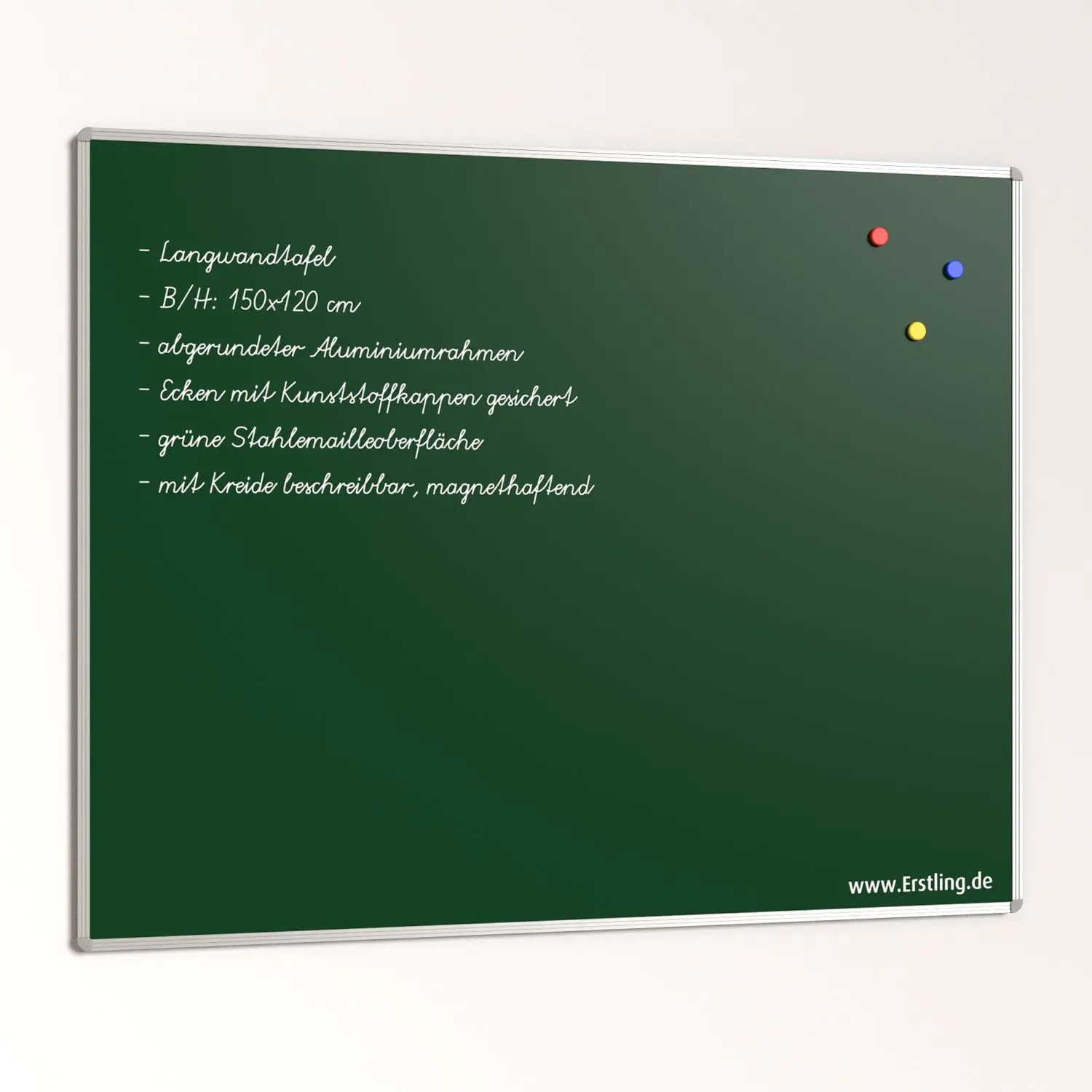 Wandtafel Stahlemaille grün, 150x120 cm, ohne Kreideablage, aus der Kategorie Langwandtafeln Grün